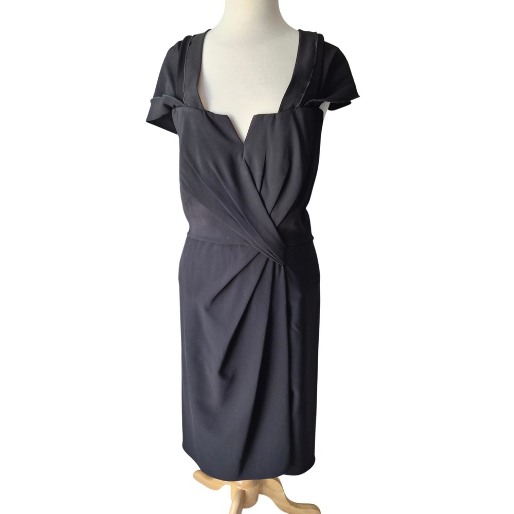 Rene Ruiz Collection Black Draped Portrait Neckline Sheath Cocktail Dress 14